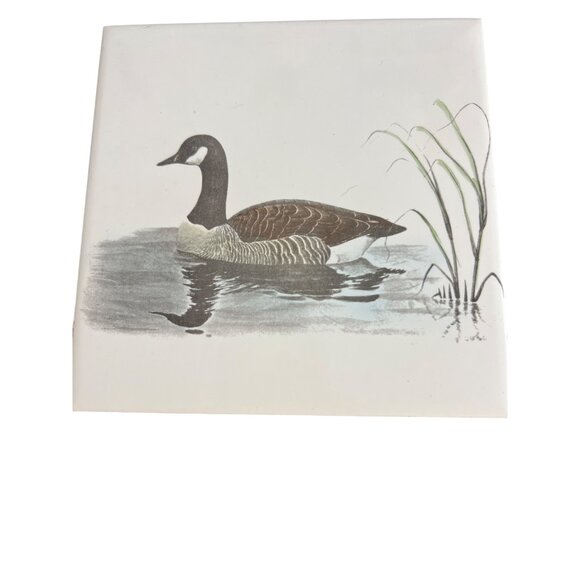 Vintage Delano Studios Tile Trivet Canadian Goose Cork Backed 6" x 6" Hangable - Picture 1 of 4